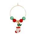 Christmas wine glass charm with red checkered stocking pendant and green beaded metal ring - Red And White Plaid Christmas Sock (Z1312-26)