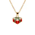 Christmas gift box pendant necklace with red enamel and green bow on gold chain - Christmas Gift Box Style (A3048-26) / Gold