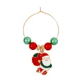 Christmas wine glass charm with Santa pendant and colorful beads on a gold ring - Red Suit Santa Claus Pendant (Z1312-27)