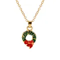 Christmas wreath necklace with green enamel pendant and red bow on gold chain - Dark Green Wreath Style (A3048-27) / Gold