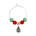 Christmas wine glass charm with red and green beads and a green enamel Christmas tree - Silver Christmas Tree Pendant (Z1312-30)