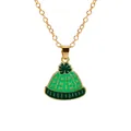 Golden Christmas necklace featuring a green knitted hat pendant with a clover detail - Green Knit Hat Style (A3048-29-GR) / Gold