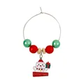 Christmas snowman wine glass ring with red and green beads on a silver loop - Red Hat Snowman Pendant (Z1312-31)