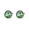 Vintage round daisy cufflinks with silver metal base and floral glass gem pattern - Little Daisy Floral Style (B1465)