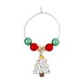 Silver wine glass charm with white enamel Christmas tree pendant and red green beads - White Enamel Christmas Tree (Z1312-32)