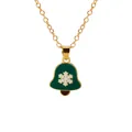 Christmas necklace featuring a dark green bell pendant with a delicate white snowflake - Bell with Snowflake (A3048-30-YE) / Gold