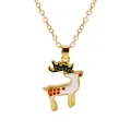 Christmas reindeer pendant necklace in gold finish with white enamel and red dot details - White Cartoon Reindeer Style (A3048-31-WH) / Gold