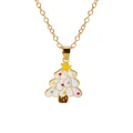 Christmas tree necklace pendant with white enamel finish and gold metal chain - White Christmas Tree Style (A3048-33-WH) / Gold