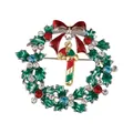 Christmas wreath brooch with green holly, red bow, candy cane and colorful crystals - Christmas Wreath Candy Cane (C2332-1)