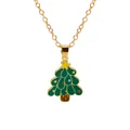 Christmas tree necklace with green enamel pendant and gold star on a golden chain - Dark Green Christmas Tree (A3048-33-GR) / Gold