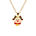 Christmas reindeer pendant necklace with red scarf and golden bell on a fine chain - White Head Reindeer Style (A3048-34-WH) / Gold