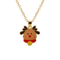 Christmas reindeer necklace with brown antlers and red nose on a fine gold link chain - Brown Head Reindeer Style (A3048-34-BR) / Gold