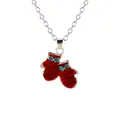 Christmas necklace featuring red mittens pendant with green bows on silver chain - Silver Chain Red Mitten (A3048-35-SI) / Silver
