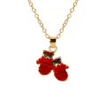 Christmas necklace with red mitten pendant featuring a green bow on a gold chain - Gold Chain Red Mitten (A3048-35-GO) / Gold