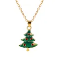 Christmas tree necklace pendant with green enamel and red dots on a gold chain - Gold Chain Christmas Tree (A3048-36-GO) / Gold