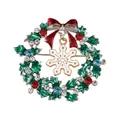 Christmas wreath brooch with red bow, enamel snowflake pendant and colorful rhinestones - Christmas Wreath Snowflake (C2332-9)
