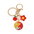 Gouden draak sleutelhanger met rode appel en bloem hangers voor Chinees Nieuwjaar - Zodiak Draak Ring (D1395-1)
