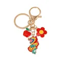 Gouden zodiac draak sleutelhanger met emaille appel en bloem bedeltjes hangers - Kleurrijke Draak (D1395-2)