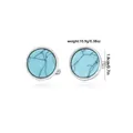 Polished silver alloy round cufflinks with blue turquoise inlay for men's business shirt - Diameter 1.8cm / Teal Turquoise Pattern