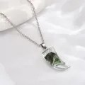 Green landscape agate crescent horn pendant necklace with silver chain for women - Black White Green Landscape Tooth (A3061-2)
