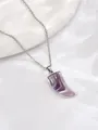 Purple marbled crescent tusk pendant with fine silver chain necklace for women - Purple White Smudge Tooth (A3061-4)