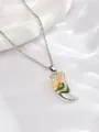 Silver chain necklace with translucent crescent horn pendant featuring colorful textures - Orange Green Quicksand Tooth (A3061-5)