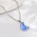 Blue marble moon pendant on a silver metal chain with a textured aesthetic finish - Blue Texture Crescent (A3062-1)