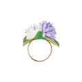 Handmade Christmas napkin ring with purple and white flowers and green leaves on gold band - Purple and White Floral Style (Z1320-2)