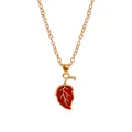 Detailed close-up of golden chain necklace featuring a vibrant red leaf pendant - Red (A3053-RE)