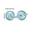 French style vintage men's silver alloy cufflinks with blue turquoise inlay and size specs - 1.5cm Diameter / Teal Turquoise Texture