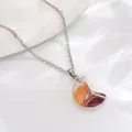 Silver crescent moon necklace with orange and purple marbled resin stone pendant - Orange Purple Intertwined Crescent (A3062-2)