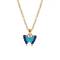 Golden necklace with a vibrant blue dual-tone enamel butterfly pendant on a white background - A3054-BLUPU (Blue Purple Butterfly)