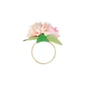 Pink and white faux floral napkin ring with gold circular band and green leaves for table decor - Pink and White Gradient Style (Z1320-3)