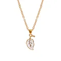 Detailed close-up of a gold-plated leaf pendant with white enamel on a fine cross chain - White (A3053-WH)