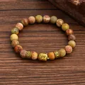 Natural 8mm agate stone beaded bracelet with golden Buddha head and metal spacers - Buddha Head Agate Style (G1291-4)
