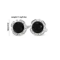 Silver cufflinks with black sandstone center and sparkling white rhinestones inlay - Gear Edge Rhinestone Embellished / Black Goldstone