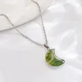 Natural agate stone crescent moon necklace with green marbled resin pendant and silver chain - Green Yellow White Quicksand Crescent (A3062-3)