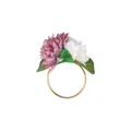 Golden napkin ring featuring a dark pink daisy flower and white hydrangea accents - Pink and Purple Two-Tone Floral Style (Z1320-4)