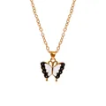 Minimalist gold butterfly necklace featuring a black and white enamel pendant on a fine chain - A3054-WHBL (White Black Butterfly)