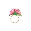 Serviettenring mit rosa Seidenblume, grünen Blättern und goldenem Metallband Deko - Rosa Rose Stil (Z1320-5)