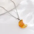 Minimalist amber crescent moon pendant necklace with delicate silver metal chain link - Amber Quicksand Crescent (A3062-4)