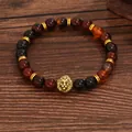 Deep red agate beaded bracelet with a 3D golden lion head charm and metal spacers - Lion Head Red Agate Style (G1291-6)