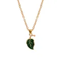 Minimalist gold leaf necklace with green enamel pendant on a clean white background - Green (A3053-GR)