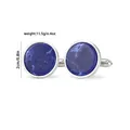 Classic silver-tone cufflinks with round blue sodalite stone and dimension markings - 2cm Diameter / Dark Blue with White Texture