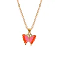 Colorful orange and pink butterfly pendant necklace with thin gold chain for women - A3054-PIOR (Pink Orange Butterfly)