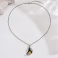 Silver necklace with crescent moon pendant featuring marble texture pattern for women - Black Yellow Marble Crescent (A3062-6)