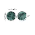 Silver cufflinks with round dark green marbled stone inlay for mens business shirts - Diameter 1.8cm / Dark Green Mottled Texture