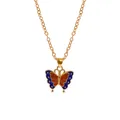 Colorful butterfly pendant necklace with dark blue and orange enamel on a gold chain - A3054-BLUBR (Blue Orange Butterfly)