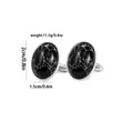 Polished silver oval cufflinks with black marble stone and elegant white veins - Oval / Black Marble Texture