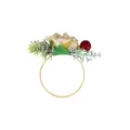 Weihnachts-Serviettenring mit Creme-Rose, roten Beeren, Tannennadeln und goldenem Ring - Rote Beere und Kiefernadel Weihnachts-Stil (Z1320-12)